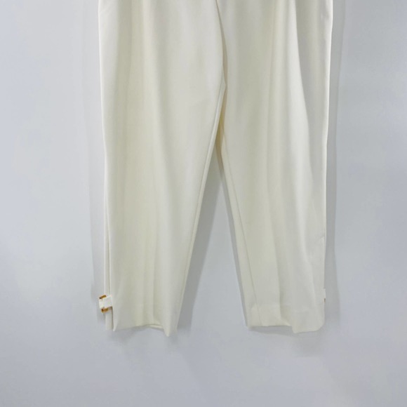 Escada Turka Buckle Hem Cropped Trousers Cream Off White Pants Flat Front Sz 14 - Picture 7 of 14